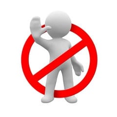 Icon of person saying stop, with Not Symbol