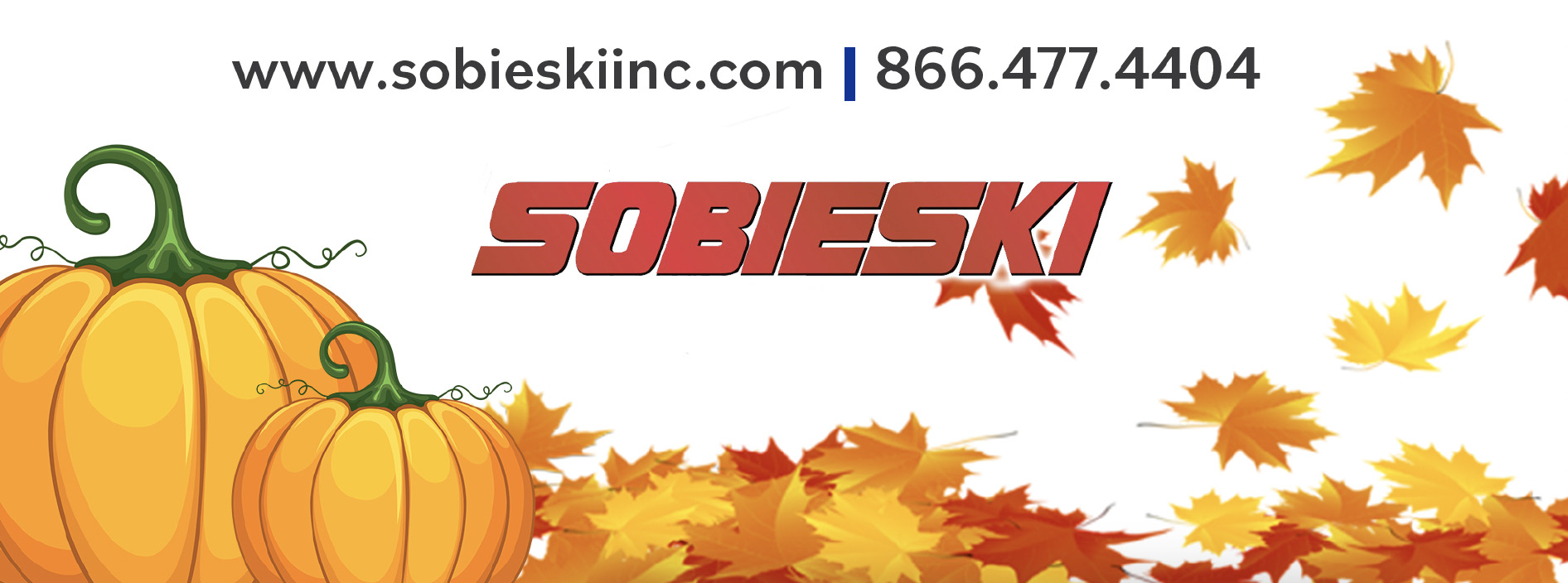 Footer image. Sobieski, pumpkins and fall leaves