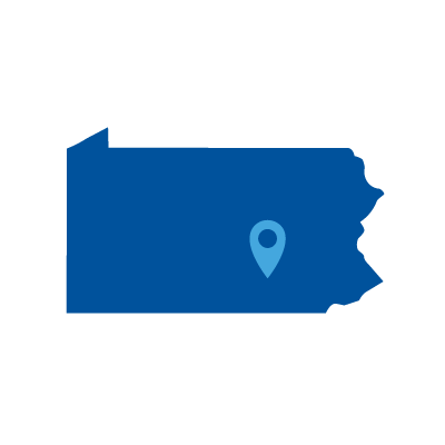 Graphic of state of Pennsylvania with a pin on Harrisburg